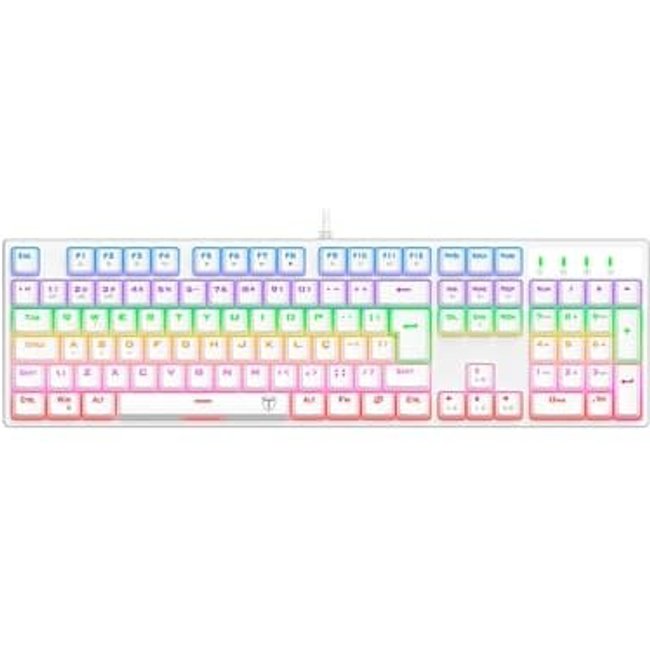 Teclado Mecânico Gamer T-Dagger Rebel, RGB, Full Size, Switch Dust-proof Marrom, USB, ABNT2, Branco - T-TGK328W-BR