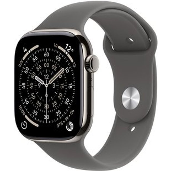 Apple Watch Series 11 GPS + Cellular, Caixa Natural de titânio de 46 mm, Pulseira Esportiva Cinza-Pedra, Tamanho M/G - MFCX4AM/A