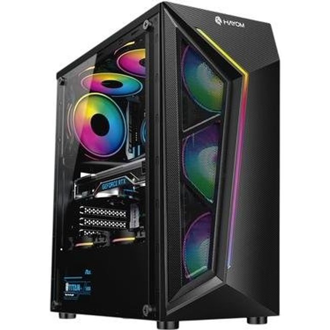 Gabinete Gamer Hayom GB1713, Mid Tower, LED RGB, ATX, Lateral em Vidro Temperado, 4x Cooler Fan RGB, Preto - GB.17.10.13