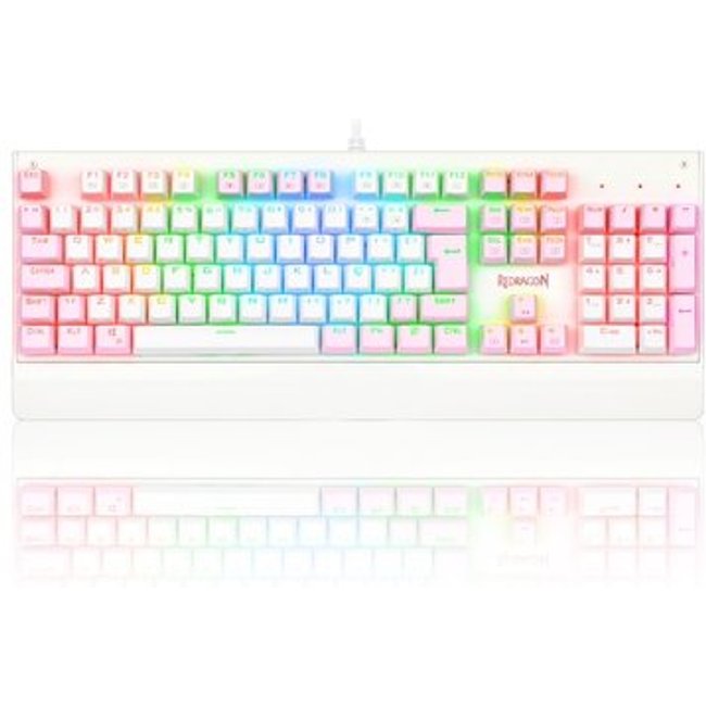 Teclado Mecânico Gamer Redragon Kala, RGB Branco e Rosa, Full Size, Switch Brown, USB 2.0, ABNT2, Branco - K557WP-RGB (PT-BROWN)
