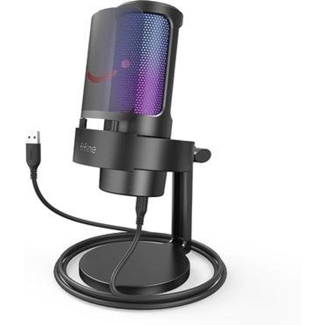Microfone de Mesa Fifine A8 Ampligame, com Suporte, Condensador, RGB, USB, para Streaming, PC, PS4 e PS5, Preto - A8