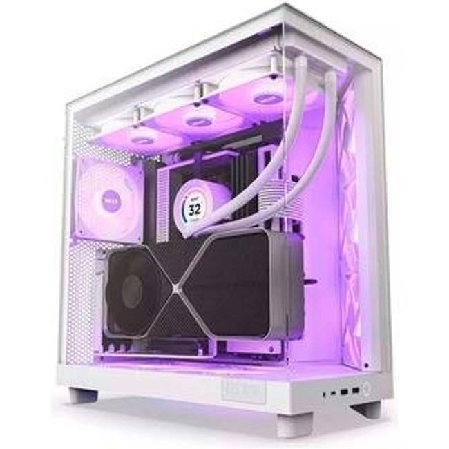 Gabinete Gamer NZXT H6 Flow Edition, Mid Tower, RGB, ATX, Lateral em Vidro, Com Fans, Branco - CC-H61FW-R1