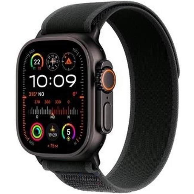 Apple Watch Ultra 2 GPS + Cellular, Case Preta de Titânio de 49 mm, Pulseira Loop Trail Preta M/G - MX4V3BE/A