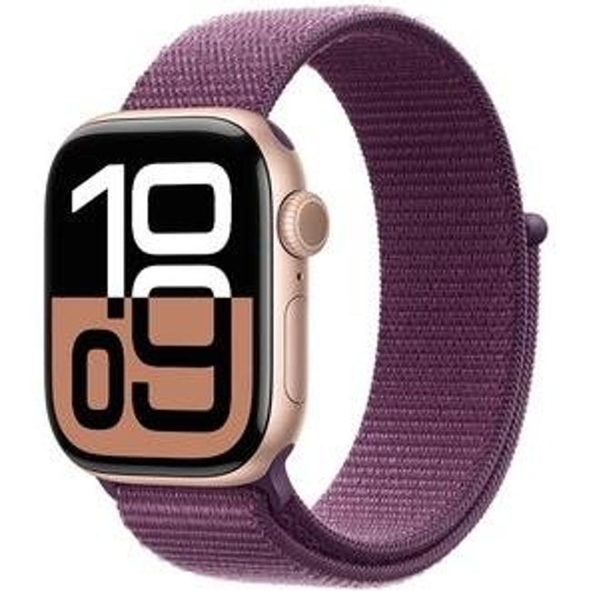 Apple Watch Series 10 GPS, Caixa Cor de Ouro Rosa de Alumínio de 42 mm, Pulseira Loop Esportiva Ameixa - MWWK3AM/A