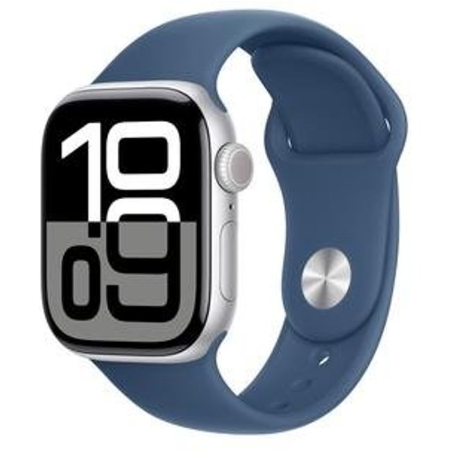 Apple Watch Series 10 GPS + Cellular, Caixa Prateada de Alumínio de 42 mm, Pulseira Esportiva Denim, Tamanho P/M - MWX33AM/A
