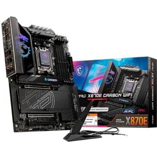 Placa-Mãe MSI MPG X870E Carbon, AMD Socket AM5 ATX, DDR5, Wi-Fi 7, Bluetooth 5.4, Preto - MPG X870E CARBON WIFI