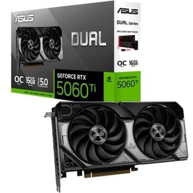Placa de Vídeo ASUS DUAL RTX 5060 TI O16G NVIDIA GeForce, 16GB GDDR7, 2602MHz, 128 bits, OpenGL4.6, DLSS 4, Ray Tracing - 90YV0MH0-M0NA00