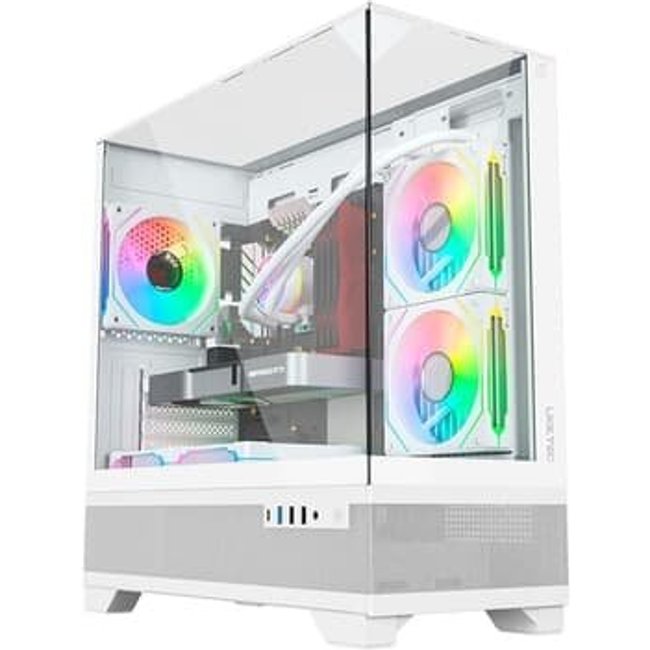 Gabinete Liketec Gamer Mahal, Sky Tower, M-ATX, Lateral, Frontal e Teto em Vidro Temperado, Sem FANs, Snow - LC-MT-MAHAL-2094