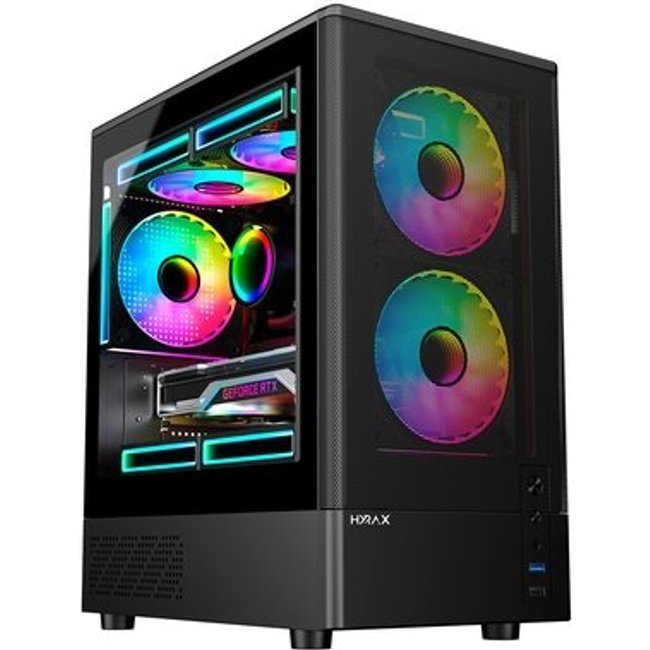Gabinete Gamer Hyrax Tower HGB205, Mini Tower, M-atx, Lateral Em Vidro Temperado, Frontal Em Malha De Aço, Preto - HGB205B