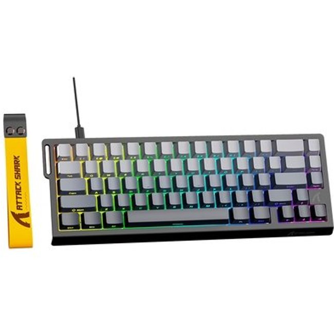 Teclado Magnético Gamer Attack Shark X68 HE, Rapid Trigger, 8000Hz, 0.005mm, 65%, Moonlight, Cinza/Branco - AS-X68HE-MN