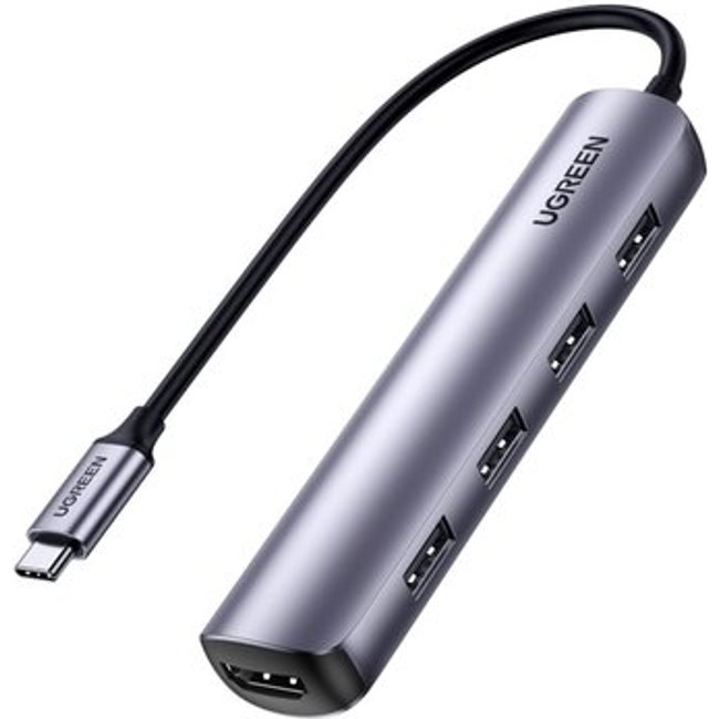 Adaptador HUB 5 em 1 Ugreen, USB-C para 4x USB 3.0 e HDMI, Prata - UG-20197