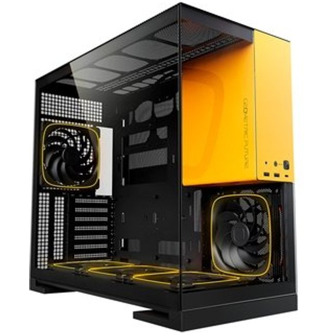 Gabinete Gamer Geometric Future Model 5, Mid Tower, ARGB, ATX, Lateral em Vidro, com 5 Fans, Preto e Amarelo - GEO-M5F-BY