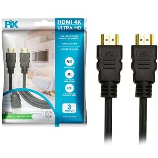 Cabo HDMI 2.0 4K PIX, 3 Metros, 19 Pinos - 018-2223
