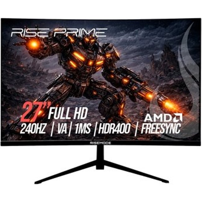 Monitor Gamer Curvo Rise Mode Prime 27", Full HD, 240Hz, 1ms, VA, FreeSync, HDR 400 HDMI e DisplayPort, Preto - RM-MOG-27C240FH-B