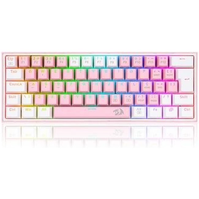 Teclado Mecânico Gamer Redragon Fizz, RGB, Switch Blue, Layout 60%, USB-C, ABNT2, Rosa e Branco - K617-RGB-PW
