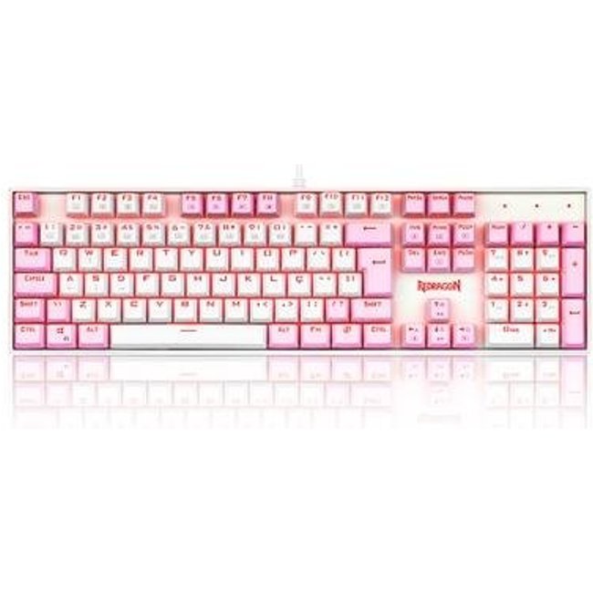 Teclado Mecânico Gamer Redragon Single Color Mitra, Switch Brown, ABNT2, Branco e Rosa - K551WP (PT-BROWN)