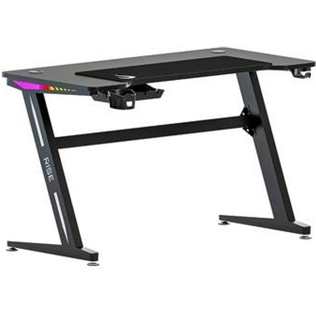 Mesa Gamer RGB Rise Mode Desk 08, Suporte para Copos, Suporte para Headset, Preto - RM-TB-08-BK