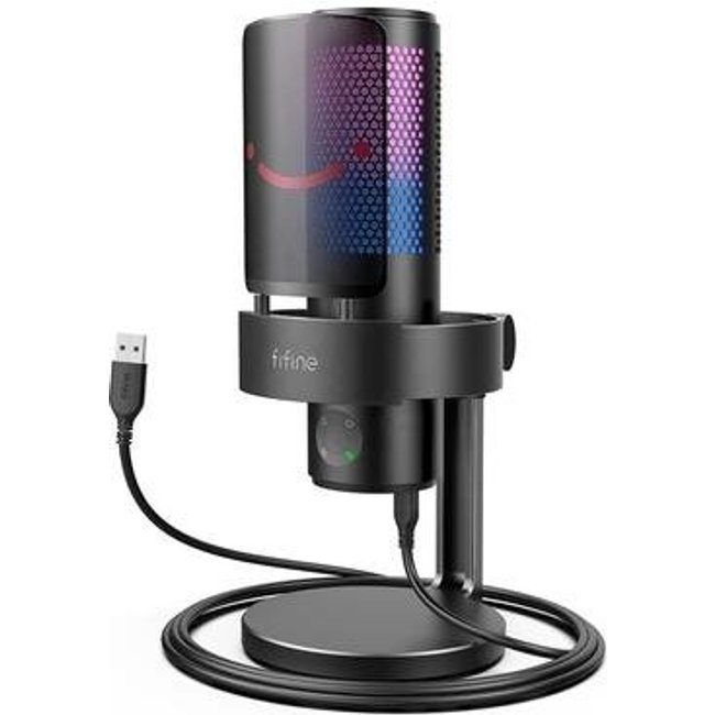 Microfone Streamer de Mesa Fifine Ampligame, RGB, Cardioide, Omnidirecional, USB, Preto - A9