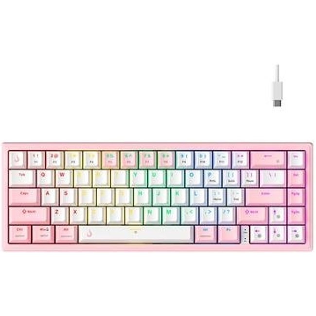 Teclado Mecânico Gamer Rise Mode GM1 Pro White and Pink, ARGB, Switch Outemu Blue, USB-C, Branco e Rosa - RM-TCM-GM1P-WPBLUE