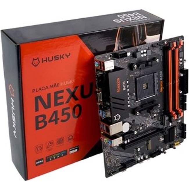 Placa-Mãe Husky Nexus B450, M.2 NVMe, DDR4 3200MHz, Ryzen 5000/3000/2000, Micro-ATX, 64GB Dual Channel - HPM450