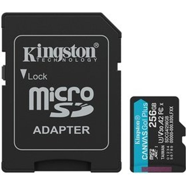 MicroSD Kingston, 256GB, microSDXC Canvas Go Plus, Gen4, com adaptador - SDCG4/256GB