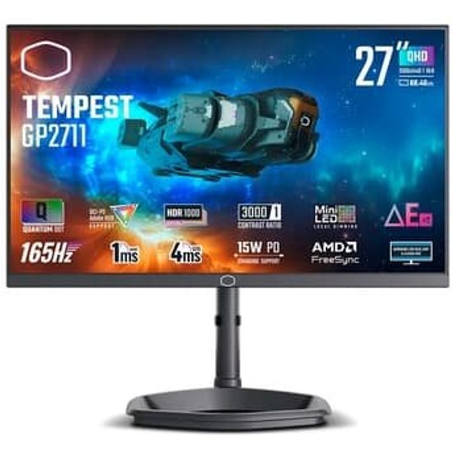Monitor Gamer Cooler Master Mini LED 27", QHD, 165Hz, 1ms, FreeSync Premium Pro, HDR1000, Ajuste de Altura, Som Integrado - GP2711