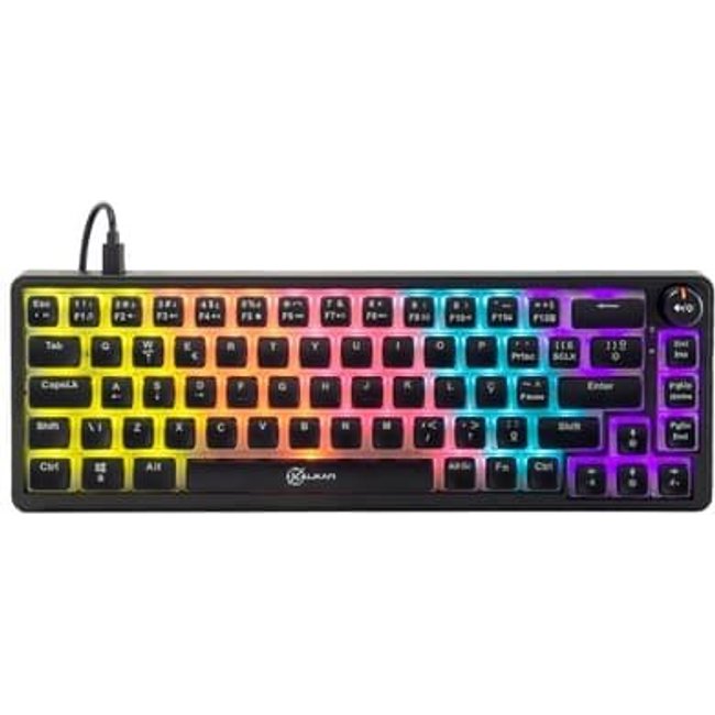 Teclado Mecanico Gamer Kalkan Drakar, RGB, Switches YH Marrom, Layout 65%, USB Tipo-C, ABNT2, Preto - KLK00052