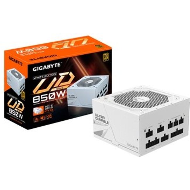 Fonte Gigabyte UD850GM PG5W, 850W, 80 PLUS Gold, Modular, PFC Ativo, Branca - 28200-U85GW-1USR