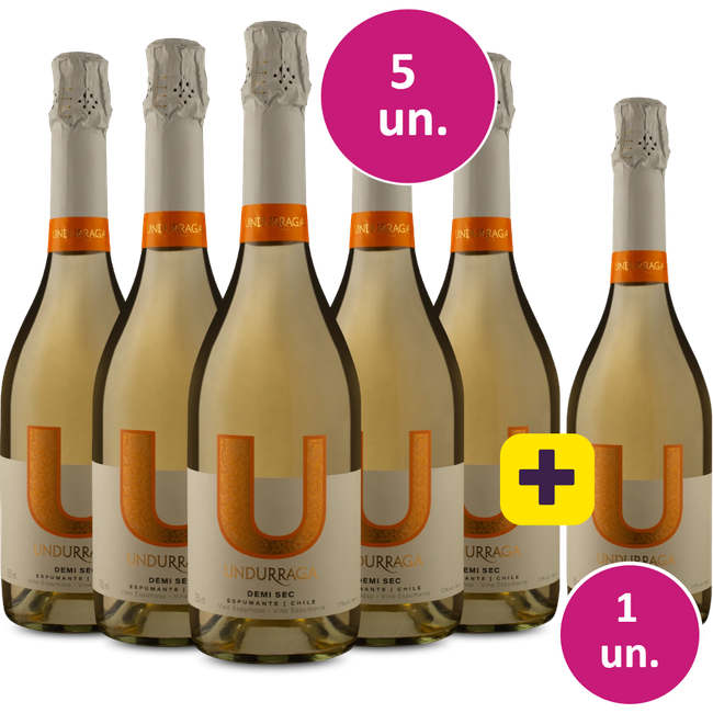 Kit 5 + 1 - Espumante U By Undurraga Demi-Sec + 1 garrafa de brinde - Exclusivo WE