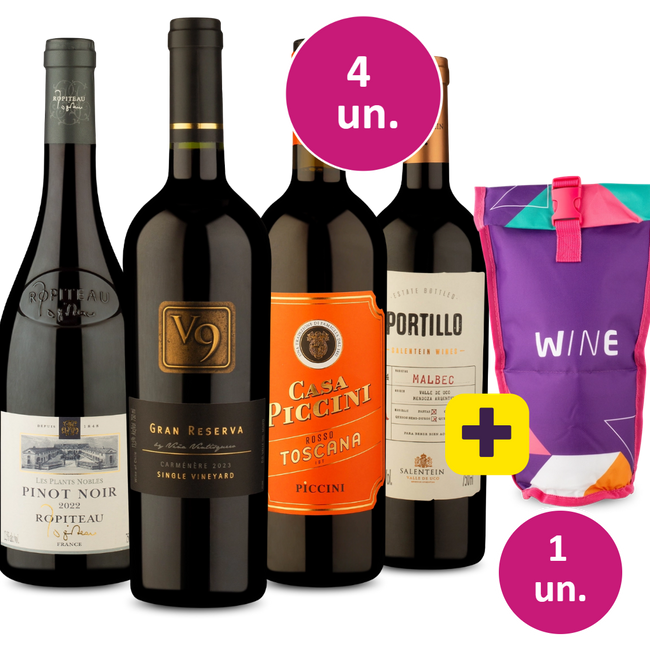 Kit 4 - Queridinhos tintos + Bolsa térmica 1 garrafa Grátis - Exclusivo We