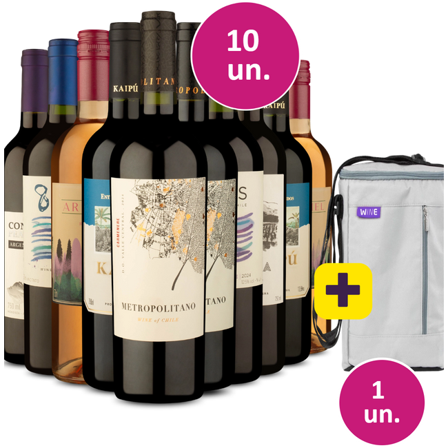 Kit 10 - Vinhos por 32,90 a garrafa + Bolsa para 3 garrafas Grátis - Exclusivo We