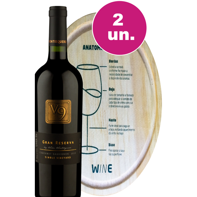 Kit Especial - V9 Gran Reserva e Tábua Redonda em Madeira