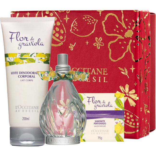 Presente Flor de Graviola: Sabonete, Leite Corporal e Deo Colônia