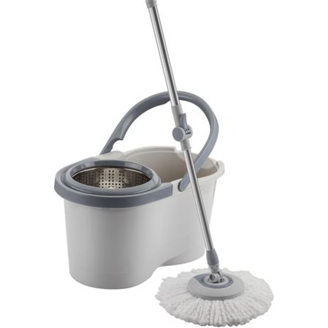 Mop Giratório Menalux com Cesto Inox e Refil Extra de Microfibra
