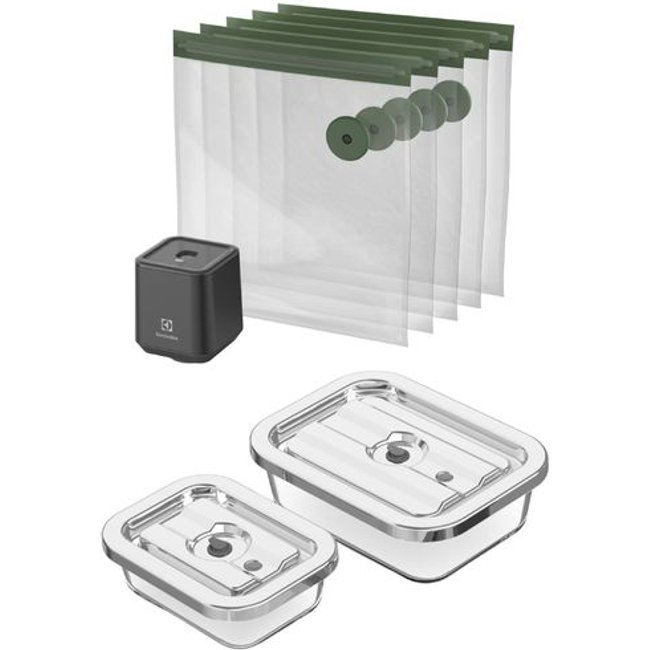Kit Seladora a Vácuo Portátil com 5 Sacos Herméticos + Potes Herméticos de Vidro para Fechamento a Vácuo 02 Unidades Electrolux