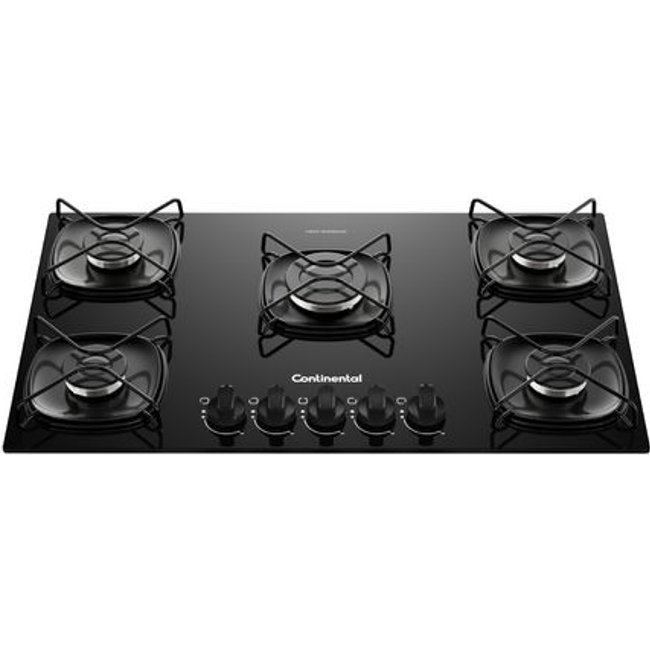 Cooktop 5 Bocas a Gás Continental Mesa de Vidro Preto com Acendimento Automático (KC5GR) - Bivolt