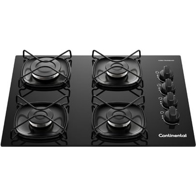Cooktop 4 Bocas a Gás Continental Mesa de Vidro Preto com Acendimento Automático (KC4GR) - Bivolt