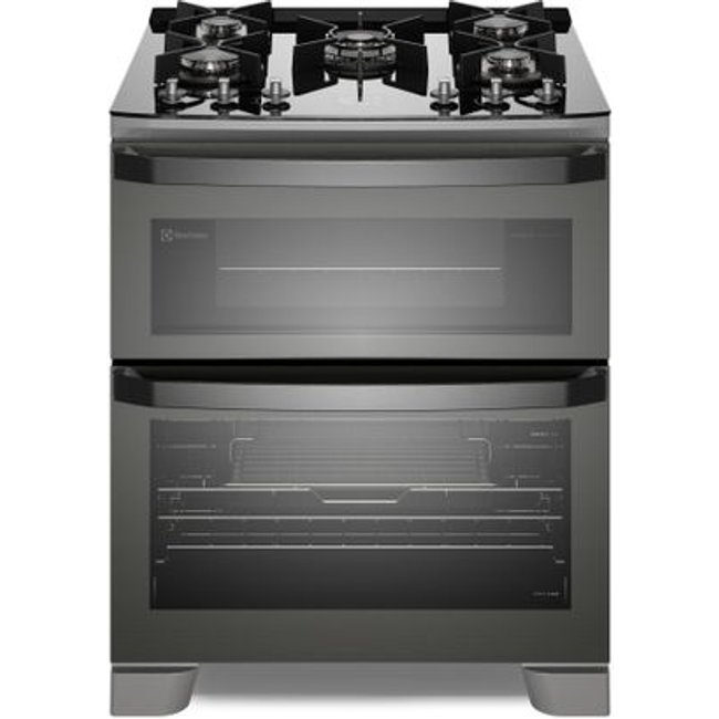 Fogão 5 bocas Electrolux Cinza Expert Função Air Fryer, 2 Fornos, Grill e Timer (FE5AD) - 220V
