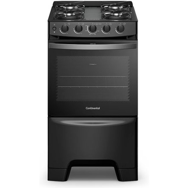 Fogão 4 Bocas Continental Preto Automático com TOPLimpaFácil e Mesa de Vidro (FC4FP) - Bivolt