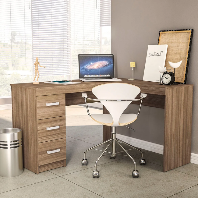 Mesa para Escritório em L 113,9x127,8cm Gavetas Fênix Politorno
