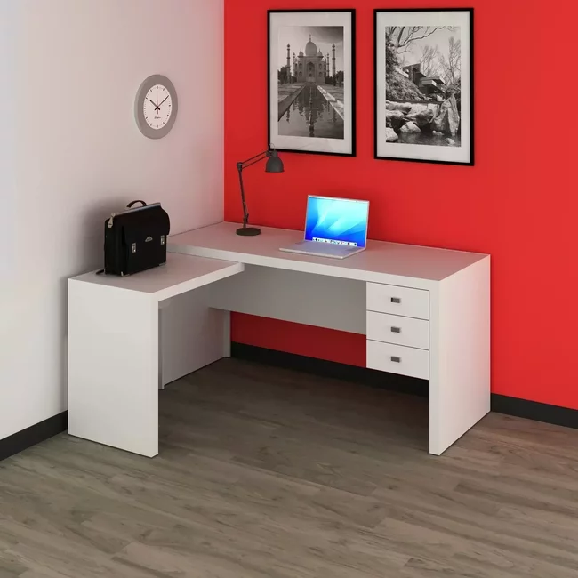 Mesa para Escritório em L com 3 Gavetas Me4106 Tecno Mobili