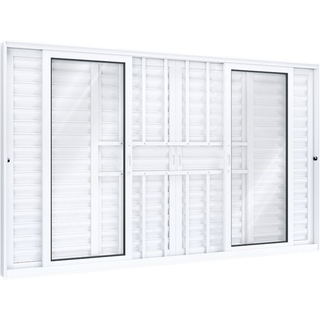 Janela de Alumínio Veneziana Central 4 Folhas Móveis 2 Fixas com Grade 100x150cm Lucasa Eccellente