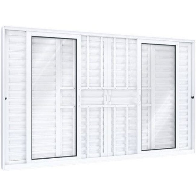 Janela de Alumínio Veneziana 120x200cm 4 Folhas Móveis 2 Fixas com Grade e Vidro Lucasa Eccellente