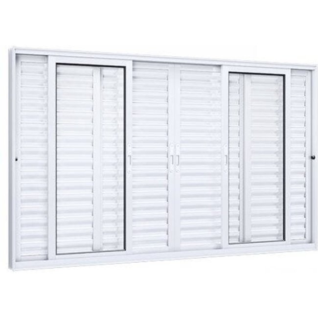 Janela de Alumínio Veneziana 100x200cm 4 Folhas Móveis 2 Fixas com Vidro Lucasa Eccellente