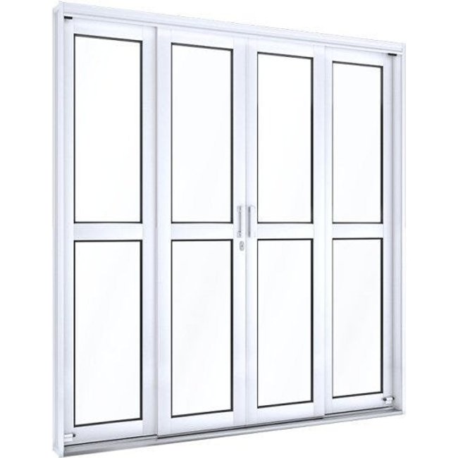 Porta de Aço de Correr 213x200cm com Vidro 4 Folhas 2 Fixas Facilita Lucasa