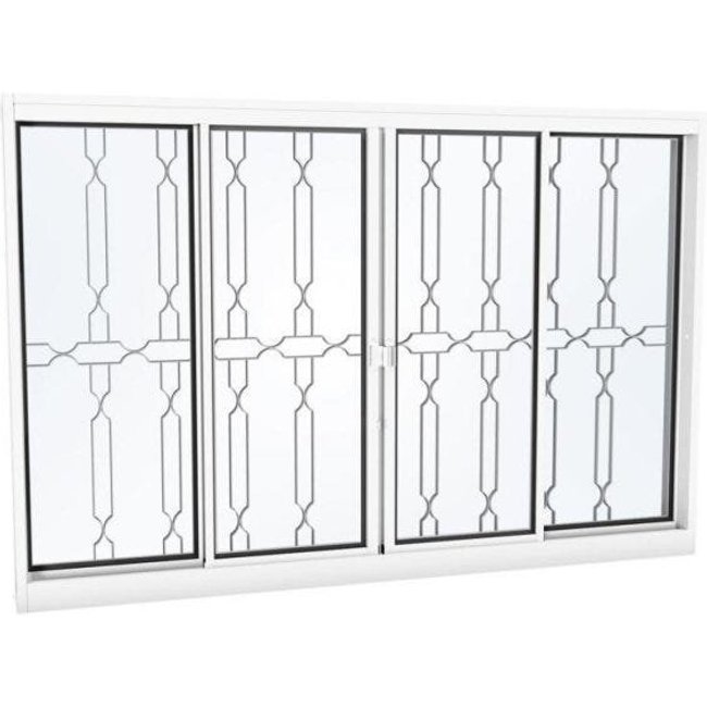 Janela de Aço de Correr 100x200cm 4 Folhas com Grade Mosaico Facilita Lucasa