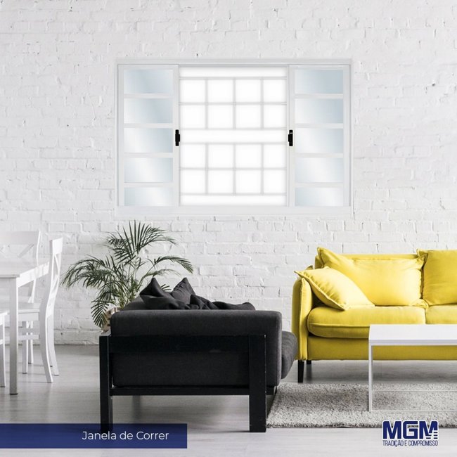 Janela de Aço de Correr 100x200cm 4 Folhas sem Vidro com Grade Quadriculada Minas Sul MGM