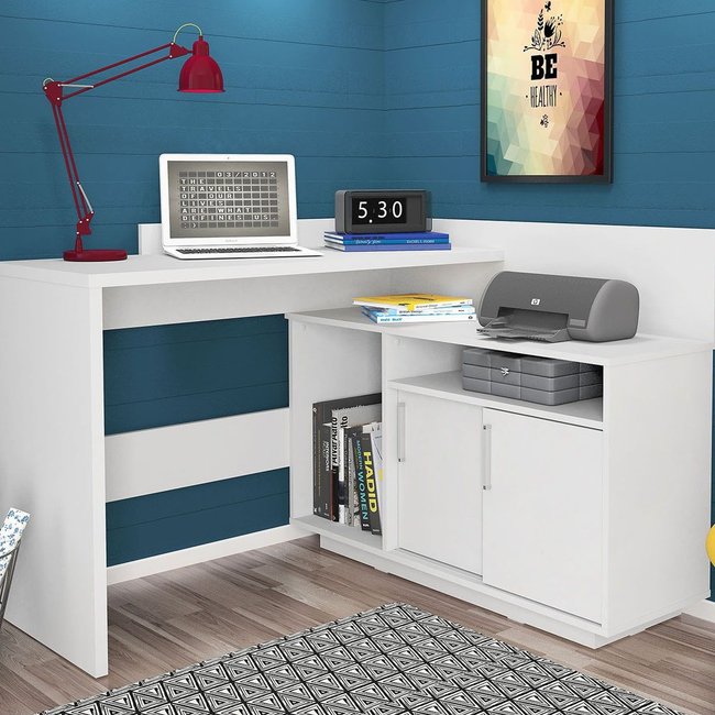 Escrivaninha em L 110x107cm 2 Portas Office Mega Olivar