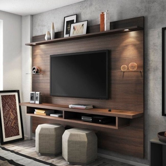 Painel para TVs até 60 Polegadas com LED 2 Prateleiras de Vidro Veneza Yescasa