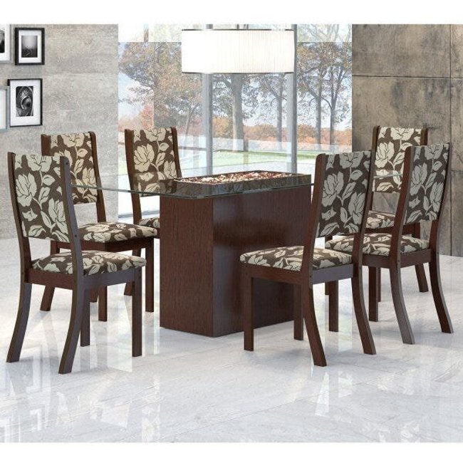 Conjunto Sala de Jantar Mesa Lina 6 Cadeiras Kiara Espresso Móveis